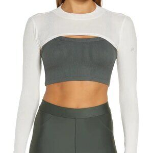 ALO Yoga white ribbed long sleeve Thrill Seeker Shrug